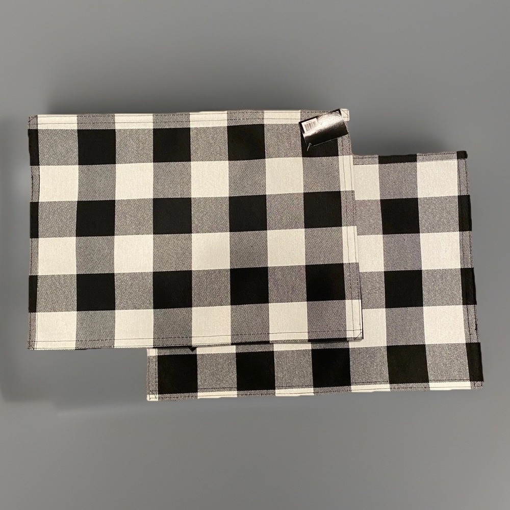 NWT 2 ROBERT STANLEY Buffalo Check Placemats Set Black White 18" x 13" Farmhouse